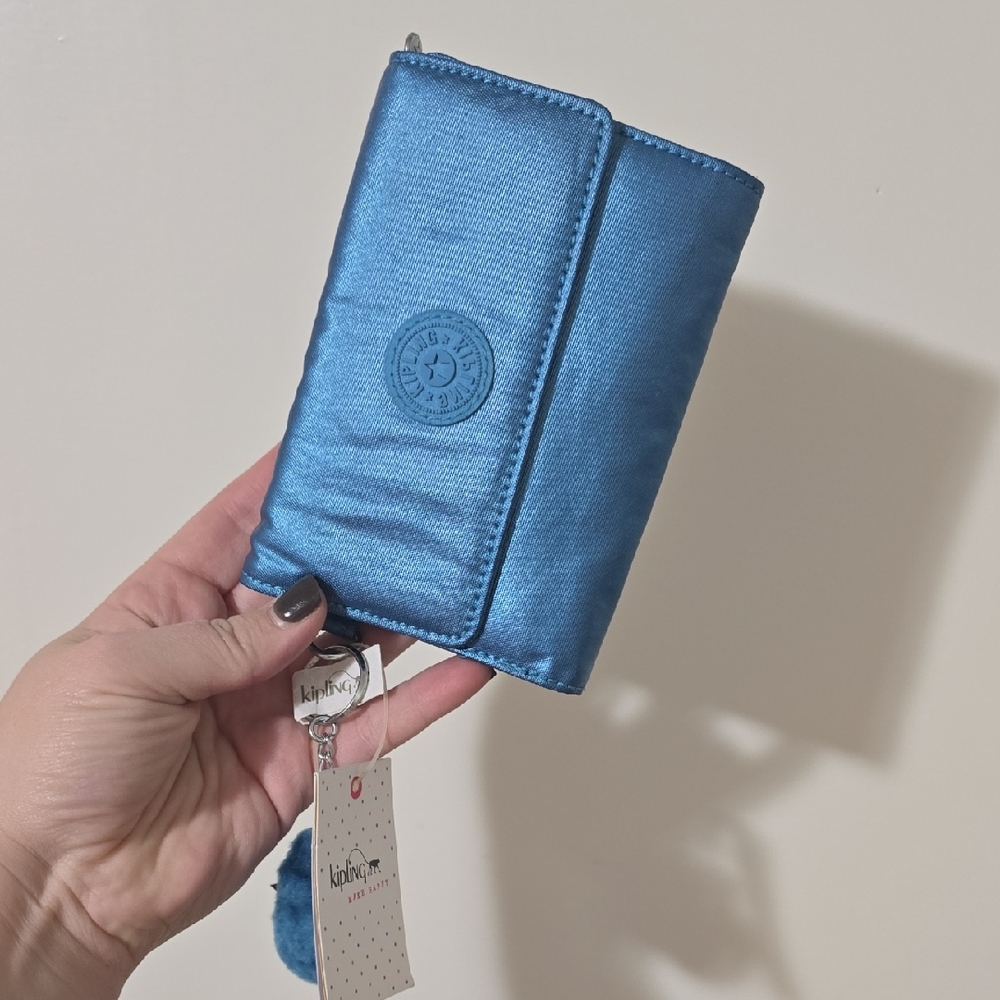 Kipling Spacious Metallic Blue Wallet NWT